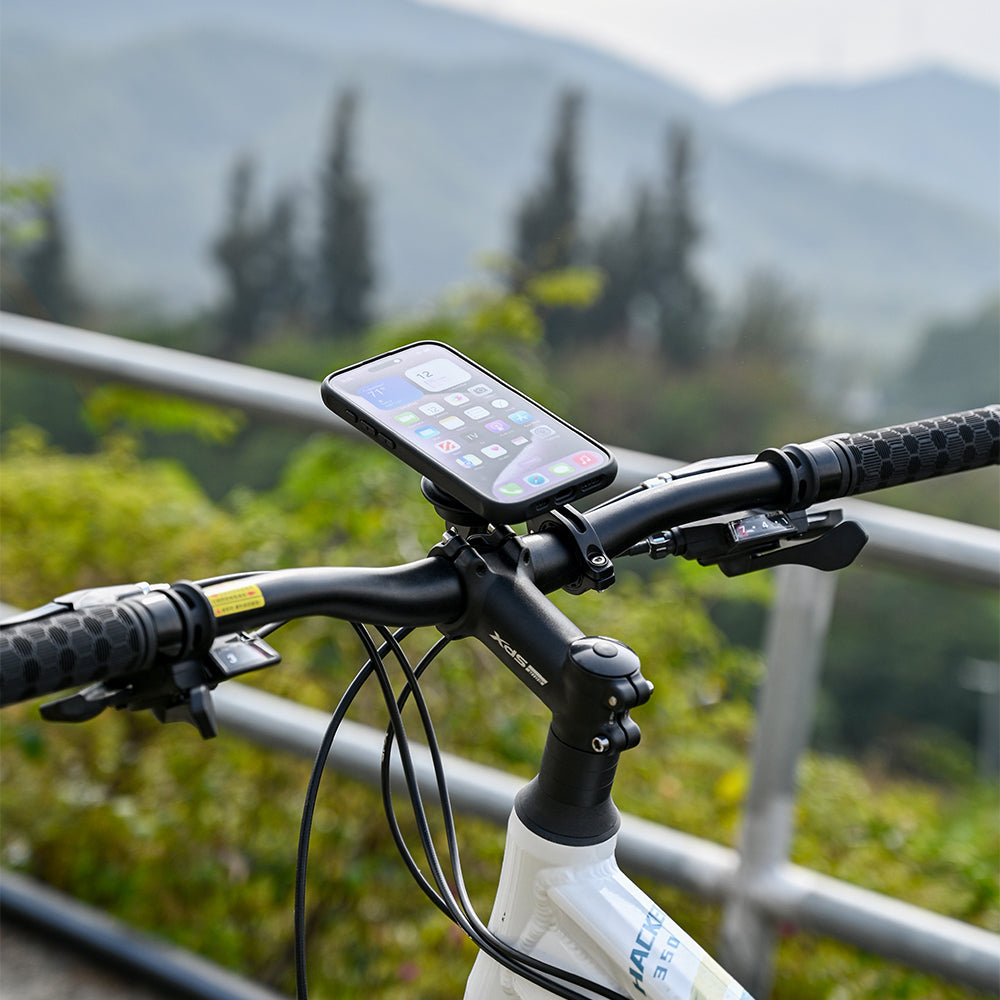 QB01&QU01 - Outplorer Quick Launch Magnetic Motorcycle Phone Mount, Anti-Vibration Handlebar Bracket with Secure Lock for Bike Scooter Moto MTB, 360° Blind Installation for Phones (Bike-Pro & Universal interface)