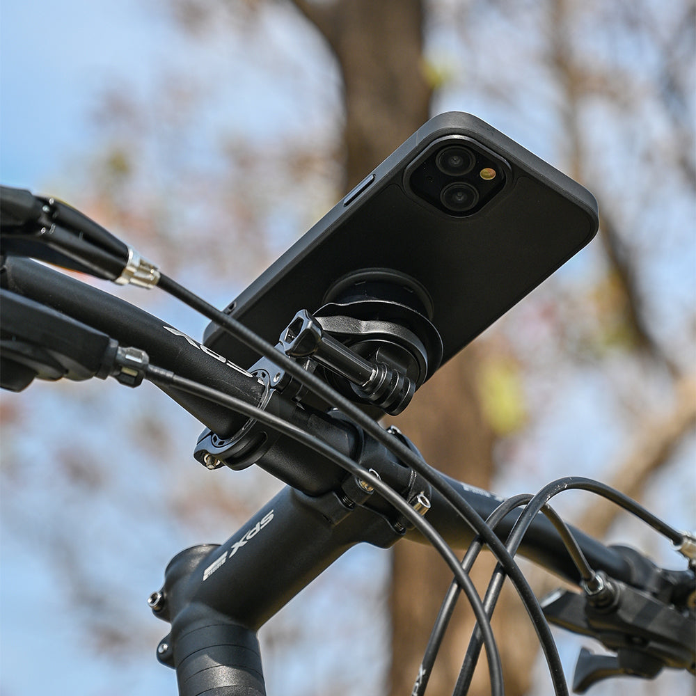 QB01&QU01 - Outplorer Quick Launch Magnetic Motorcycle Phone Mount, Anti-Vibration Handlebar Bracket with Secure Lock for Bike Scooter Moto MTB, 360° Blind Installation for Phones (Bike-Pro & Universal interface)