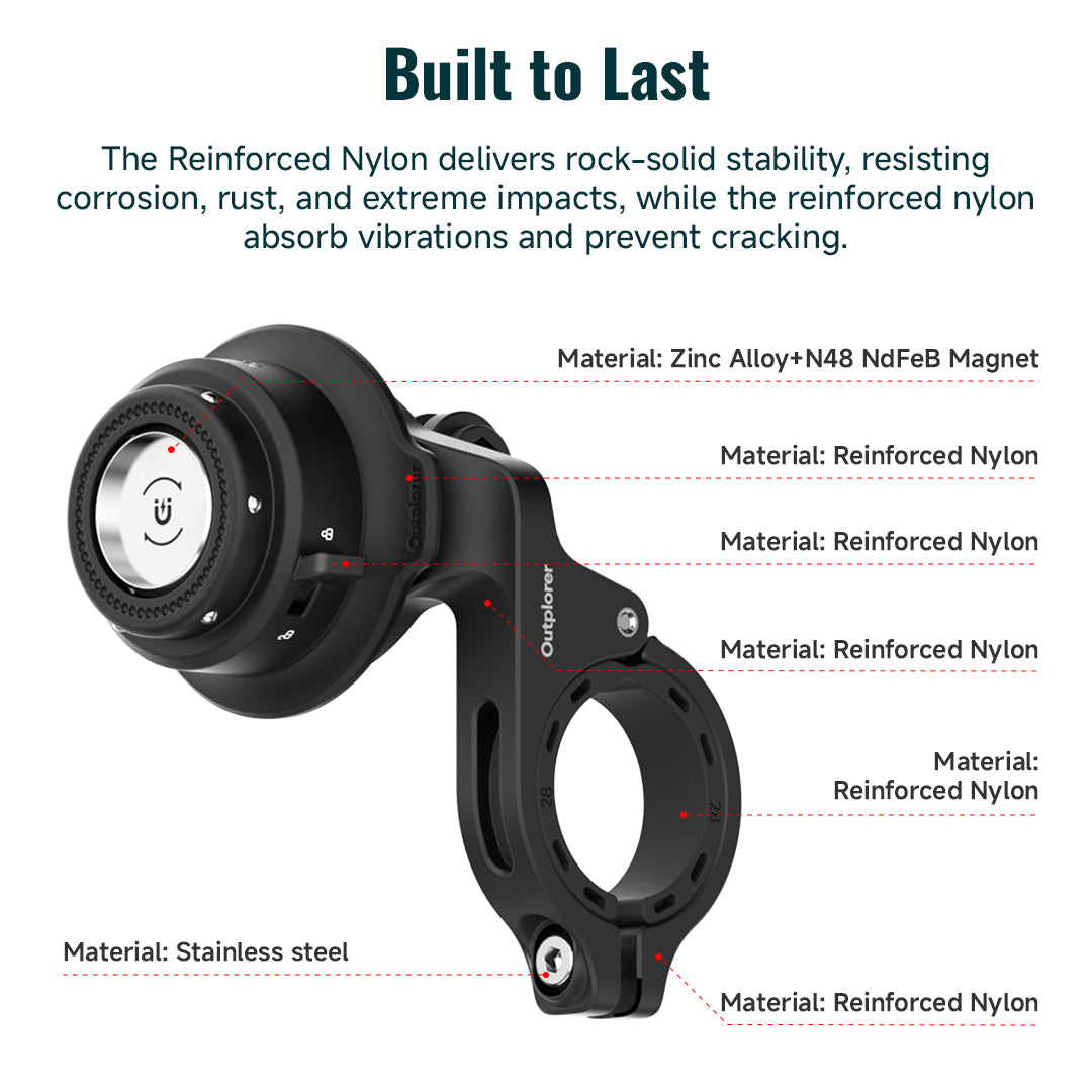 QB01-Outplorer Quick Launch Magnetic Bike Phone Mount with Universal Interface, Lightweight Handlebar Bracket with Secure Lock for Bike Scooter Moto MTB, 360° Blind Installation for Phones (Bike-Pro)