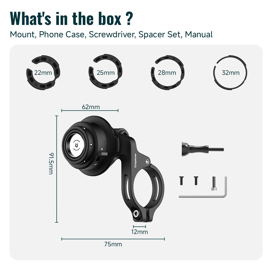 QB01-Outplorer Quick Launch Magnetic Bike Phone Mount with Universal Interface, Lightweight Handlebar Bracket with Secure Lock for Bike Scooter Moto MTB, 360° Blind Installation for Phones (Bike-Pro)