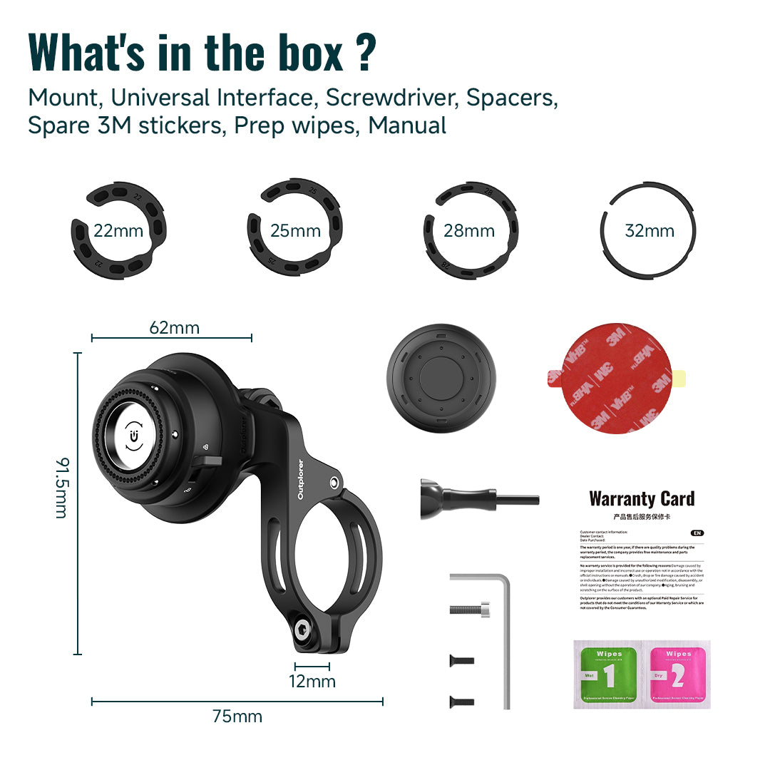 QB01&QU01 - Outplorer Quick Launch Magnetic Motorcycle Phone Mount, Anti-Vibration Handlebar Bracket with Secure Lock for Bike Scooter Moto MTB, 360° Blind Installation for Phones (Bike-Pro & Universal interface)