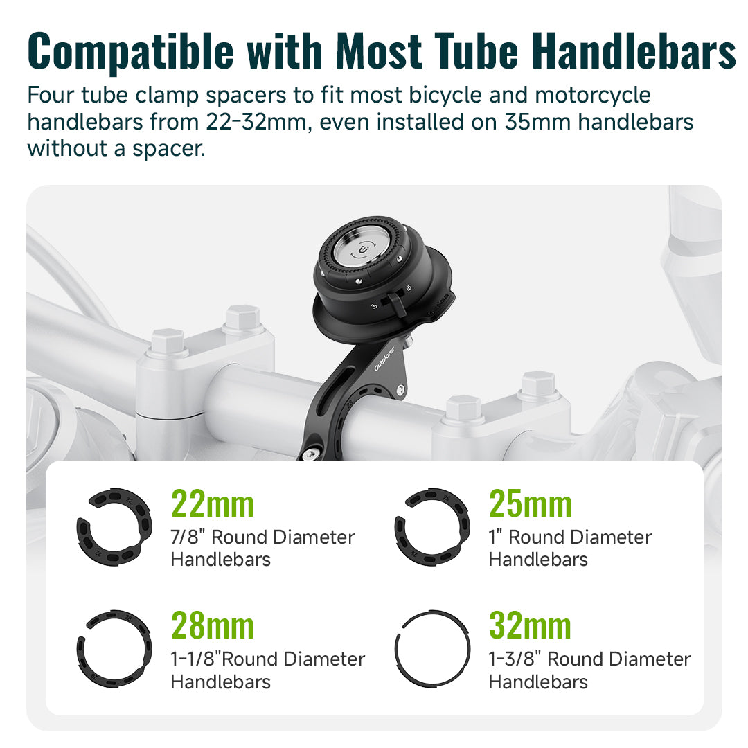QM01&QU01 - Outplorer Quick Launch Magnetic Motorcycle Phone Mount, Anti-Vibration Handlebar Bracket with Secure Lock for Bike Scooter Moto MTB, 360° Blind Installation for Phones (Motorcycle-Basic &Universal interface)