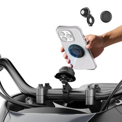 QM01&QU01 - Outplorer Quick Launch Magnetic Motorcycle Phone Mount, Anti-Vibration Handlebar Bracket with Secure Lock for Bike Scooter Moto MTB, 360° Blind Installation for Phones (Motorcycle-Basic &Universal interface)