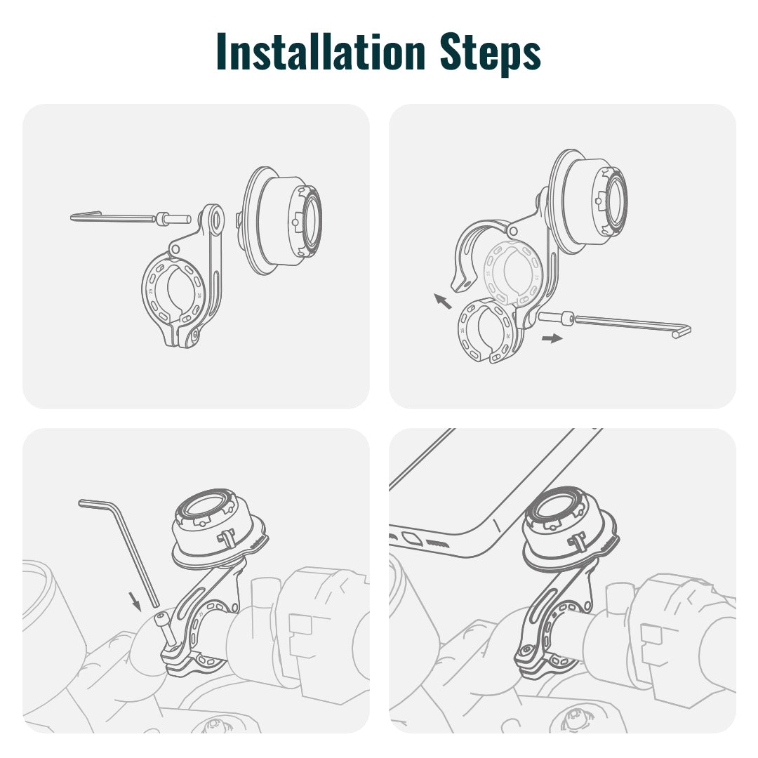 QM01&QU01 - Outplorer Quick Launch Magnetic Motorcycle Phone Mount, Anti-Vibration Handlebar Bracket with Secure Lock for Bike Scooter Moto MTB, 360° Blind Installation for Phones (Motorcycle-Basic &Universal interface)