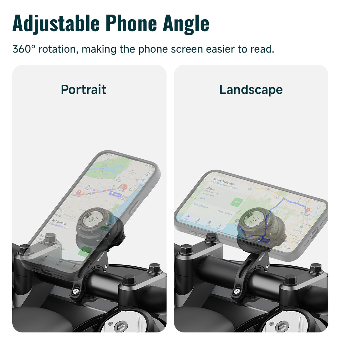 QM01-Outplorer Quick Launch Magnetic Motorcycle Phone Mount, Anti-Vibration Handlebar Bracket with Secure Lock for Bike Scooter Moto MTB, 360° Blind Installation for Phones (Motorcycle-Basic)