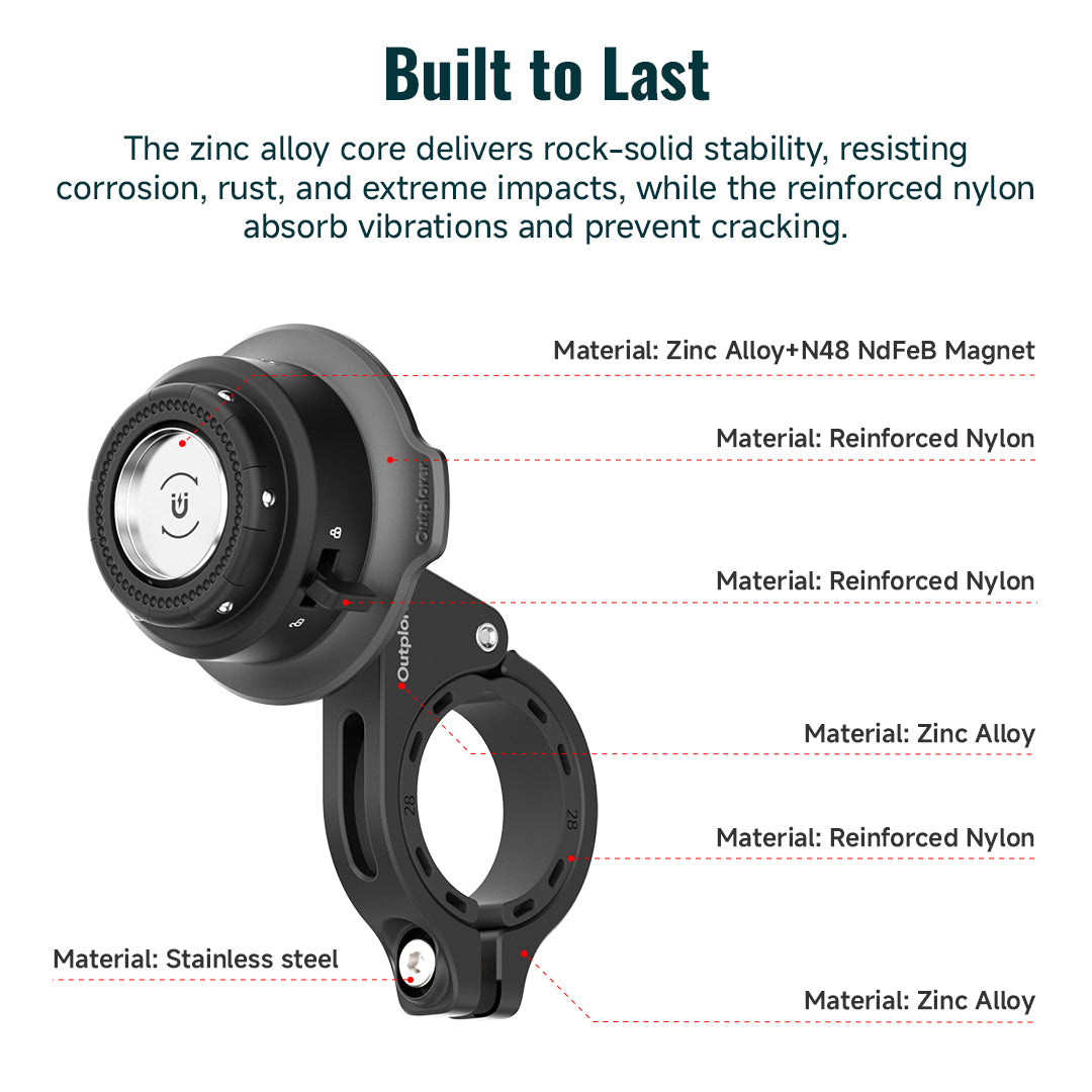 QM01&QU01 - Outplorer Quick Launch Magnetic Motorcycle Phone Mount, Anti-Vibration Handlebar Bracket with Secure Lock for Bike Scooter Moto MTB, 360° Blind Installation for Phones (Motorcycle-Basic &Universal interface)