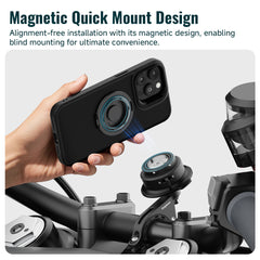 QM01&QU01 - Outplorer Quick Launch Magnetic Motorcycle Phone Mount, Anti-Vibration Handlebar Bracket with Secure Lock for Bike Scooter Moto MTB, 360° Blind Installation for Phones (Motorcycle-Basic &Universal interface)