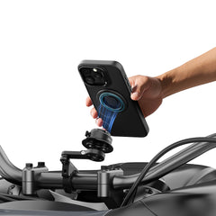 QM02 - Outplorer Quick Launch Magnetic Motorcycle Phone Mount, Anti-Vibration Handlebar Bracket with Secure Lock for Bike Scooter Moto MTB, 360° Blind Installation for Phones (Motorcycle-Pro)