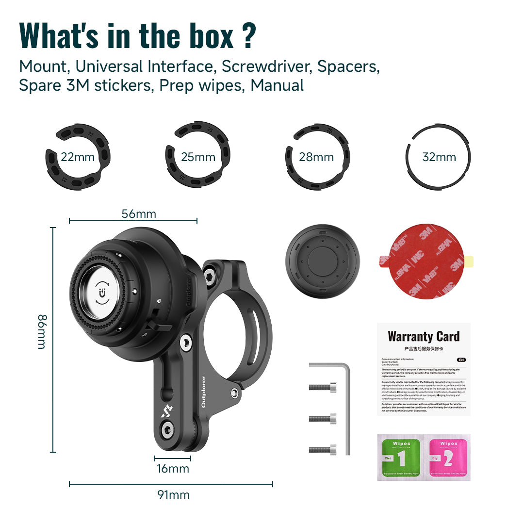 QM02&QU01 - Outplorer Quick Launch Magnetic Motorcycle Phone Mount, Anti-Vibration Handlebar Bracket with Secure Lock for Bike Scooter Moto MTB, 360° Blind Installation for Phones (Motorcycle-Pro&Universal interface)