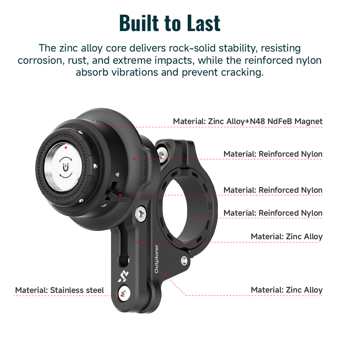 QM02 - Outplorer Quick Launch Magnetic Motorcycle Phone Mount, Anti-Vibration Handlebar Bracket with Secure Lock for Bike Scooter Moto MTB, 360° Blind Installation for Phones (Motorcycle-Pro)