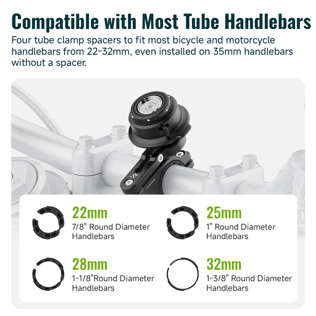 QM02 - Outplorer Quick Launch Magnetic Motorcycle Phone Mount, Anti-Vibration Handlebar Bracket with Secure Lock for Bike Scooter Moto MTB, 360° Blind Installation for Phones (Motorcycle-Pro)