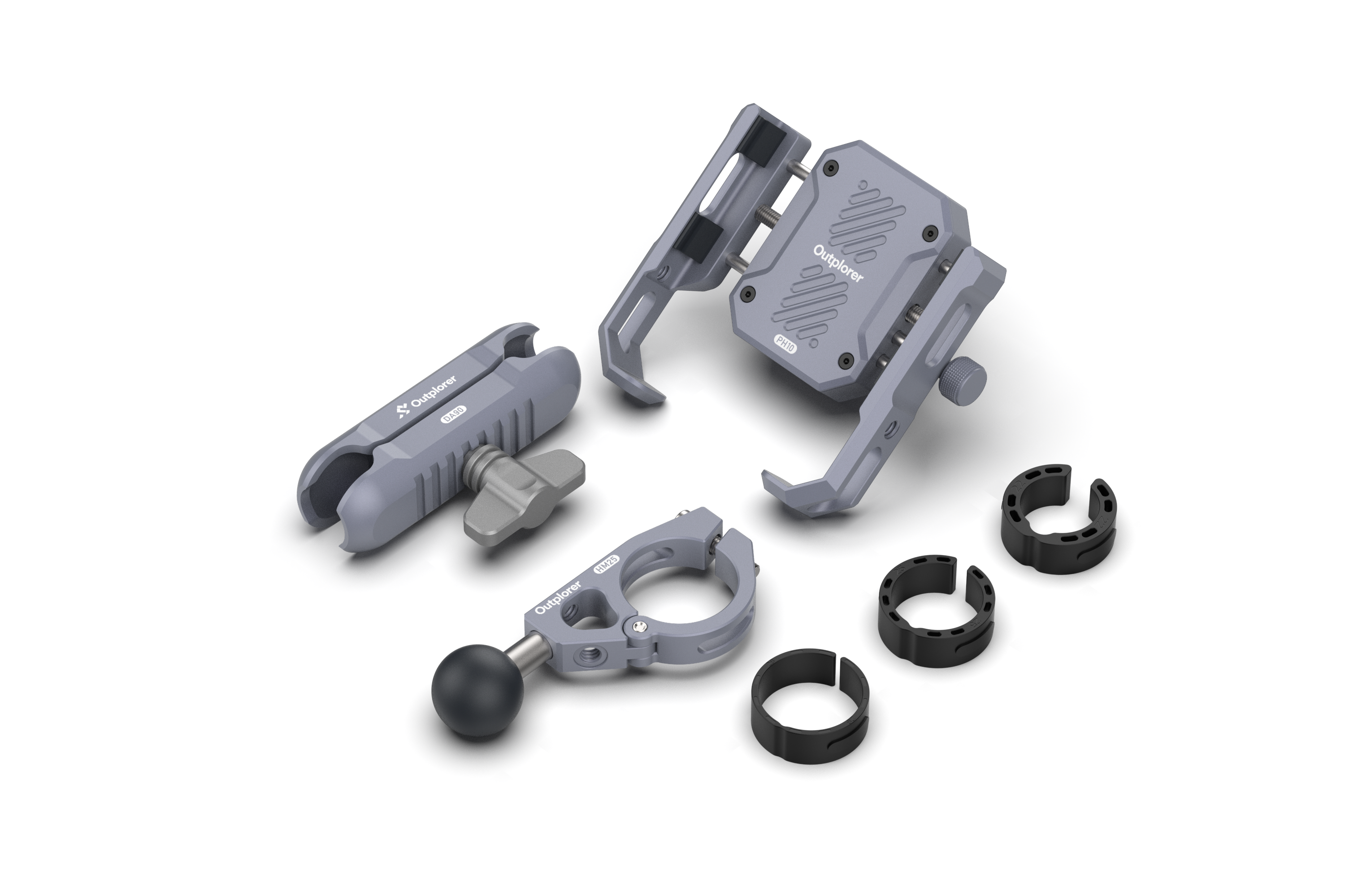P100-C Outplorer Handlebar Mount Kit for Motorcycle Air-Suspension Holder Anti-Shake Airbag Protecting Phone Lens, 360° Free Vision for 4.7''-7.2'' Phone, Aluminum Alloy Holder