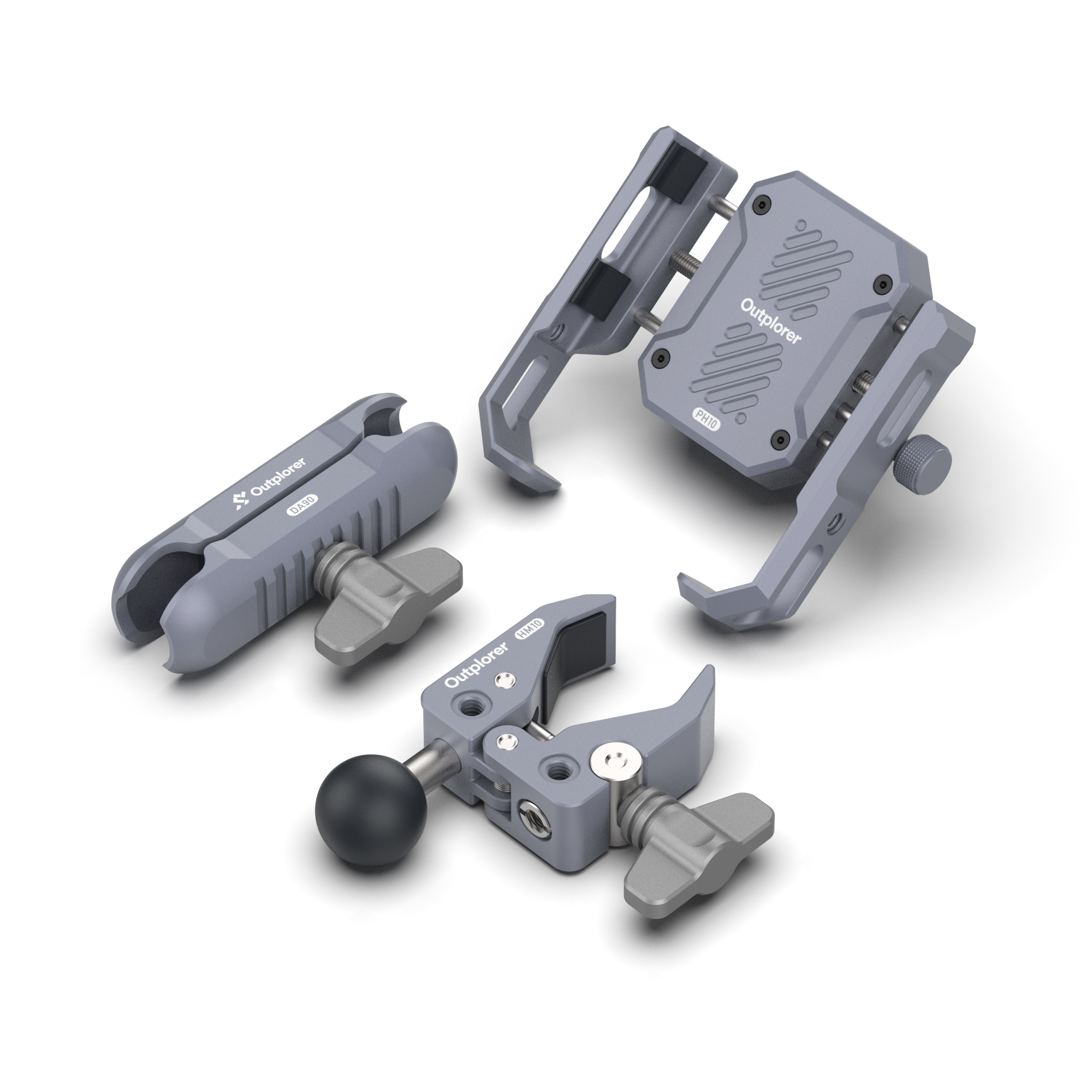 P100-A Outplorer Handlebar Clamp Kit for Motorcycle Air-Suspension Holder Anti-Shake Airbag Protecting Phone Lens, 360° Free Vision for 4.7''-7.2'' Phone, Aluminum Alloy Holder
