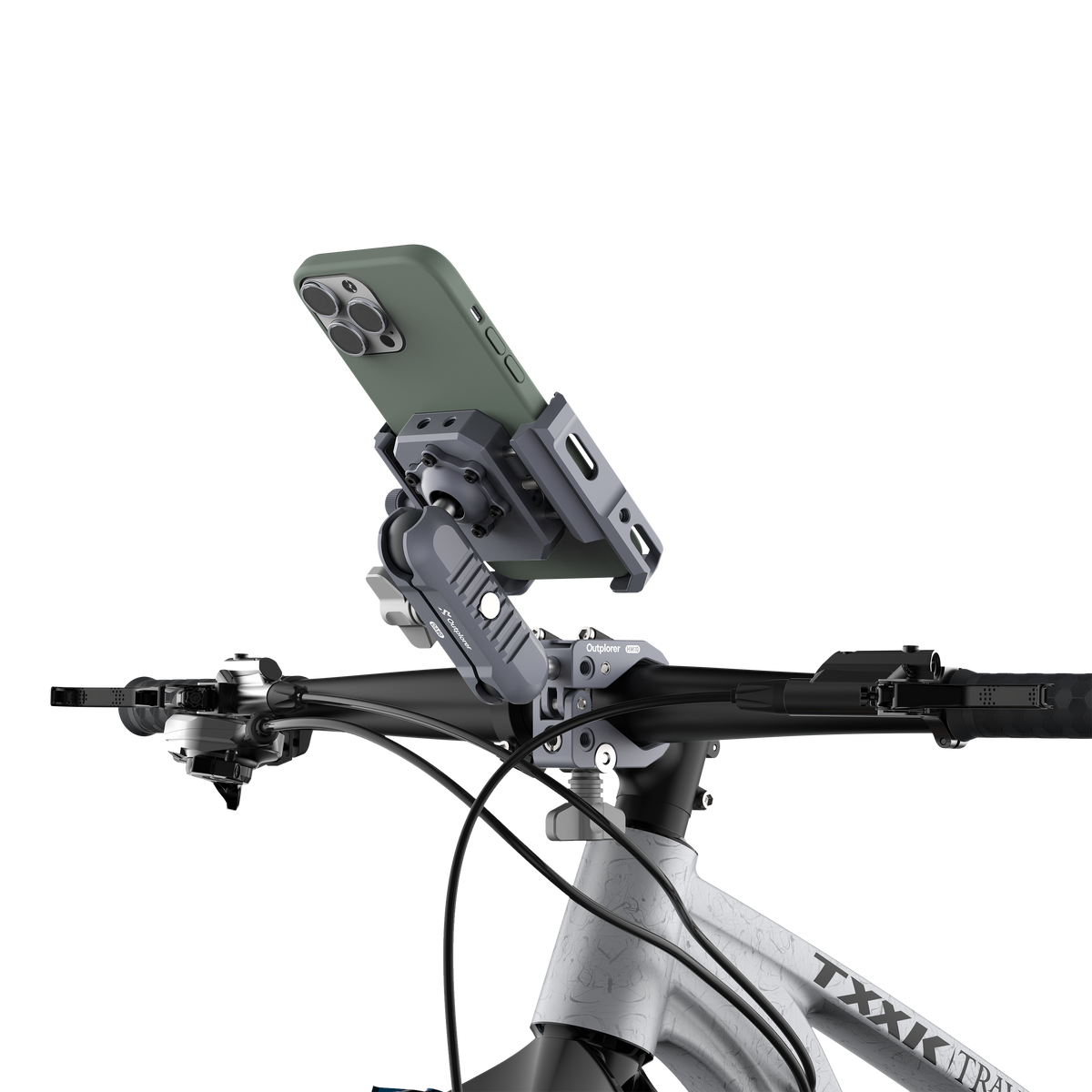 P100-A Outplorer Handlebar Clamp Kit for Motorcycle Air-Suspension Holder Anti-Shake Airbag Protecting Phone Lens, 360° Free Vision for 4.7''-7.2'' Phone, Aluminum Alloy Holder