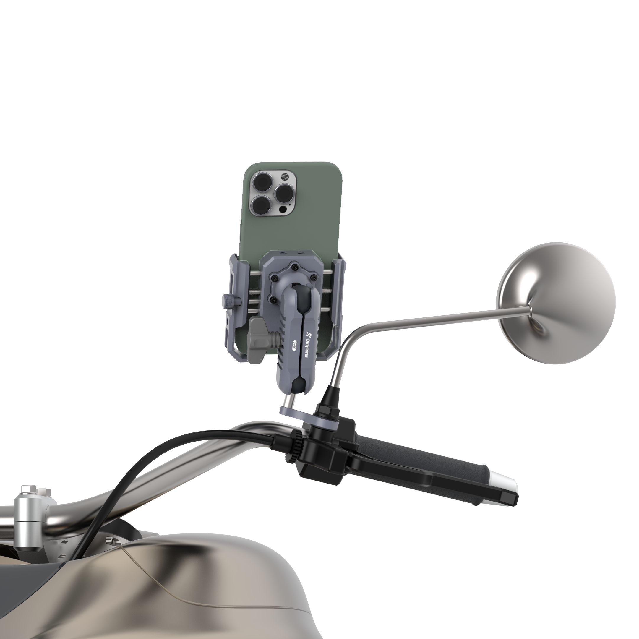 Outplorer Handlebar Mount Kit for Motorcycle Air-Suspension Holder Anti-Shake Airbag Protecting Phone Lens, 360° Free Vision for 4.7''-7.2'' Phone, Aluminum Alloy Holder Compatible with GoPro