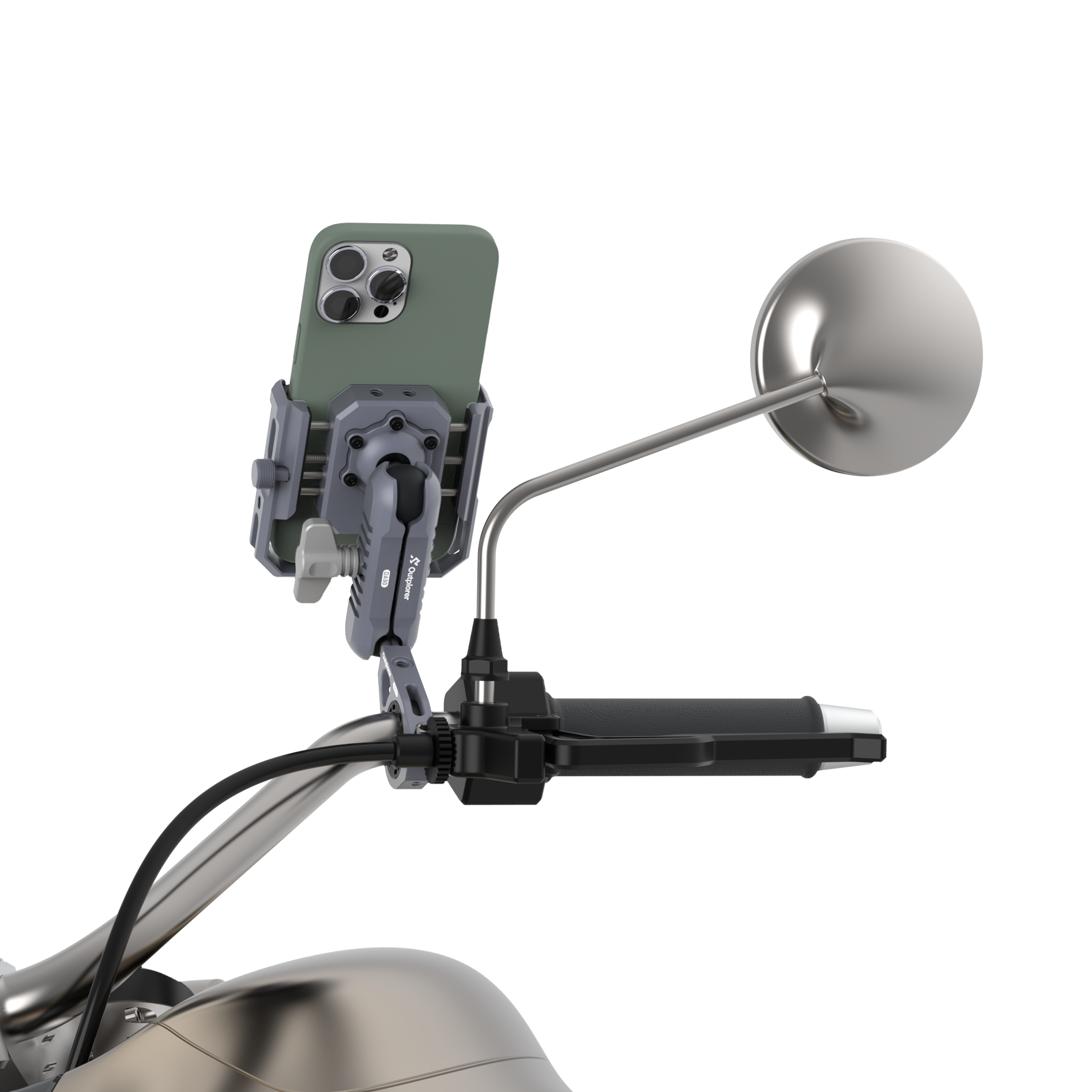 Outplorer Handlebar Mount Kit for Motorcycle Air-Suspension Holder Anti-Shake Airbag Protecting Phone Lens, 360° Free Vision for 4.7''-7.2'' Phone, Aluminum Alloy Holder Compatible with GoPro