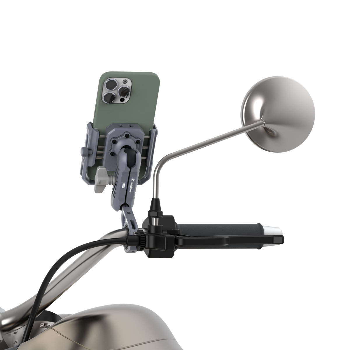 Outplorer Handlebar Mount Kit for Motorcycle Air-Suspension Holder Anti-Shake Airbag Protecting Phone Lens, 360° Free Vision for 4.7''-7.2'' Phone, Aluminum Alloy Holder Compatible with GoPro