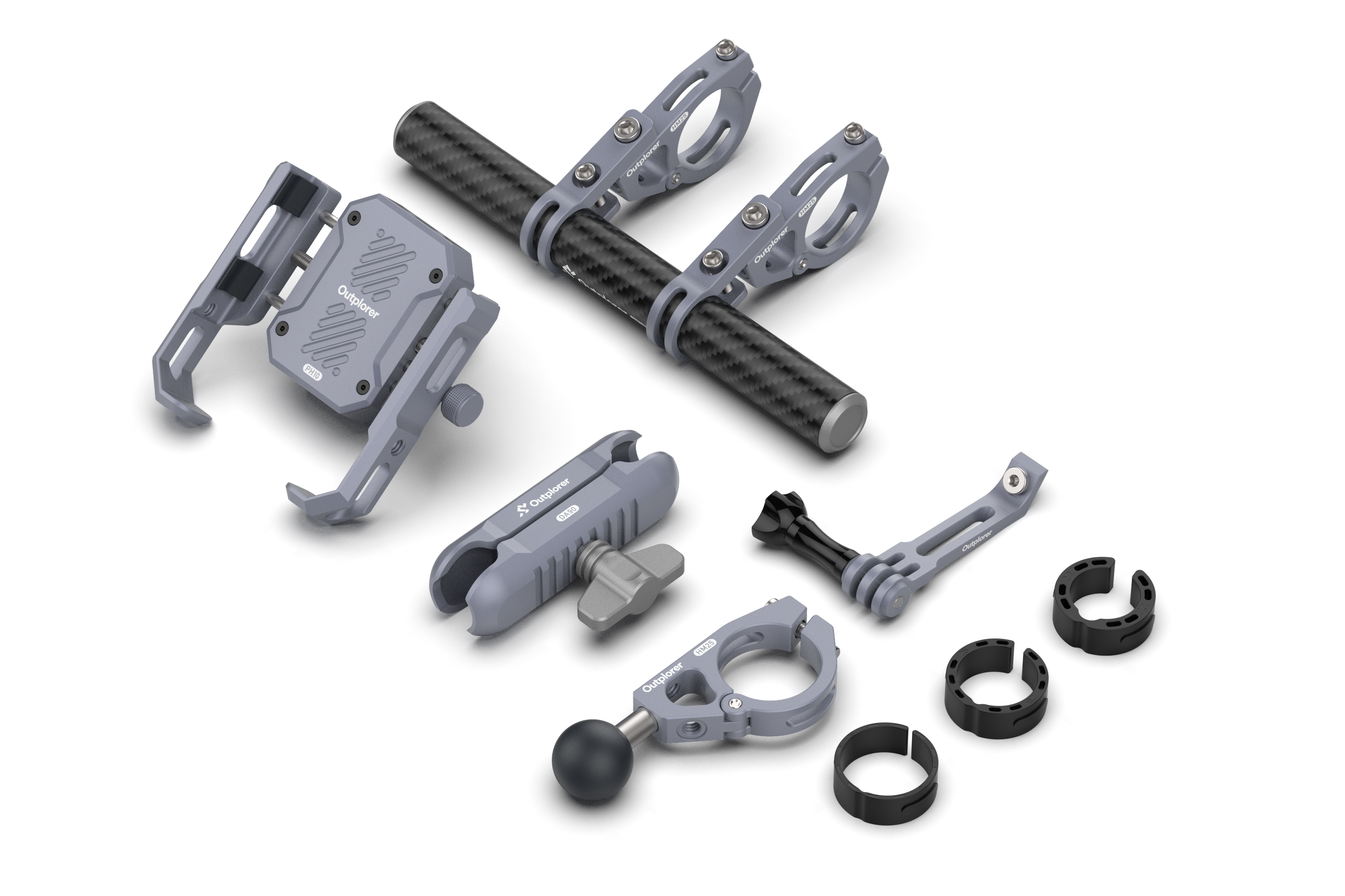 Glory Knight Pro Outplorer Handlebar Clamp Full Kit for Motorcycle Air-Suspension Holder Anti-Shake Airbag Protecting Phone Lens, 360° Free Vision for 4.7''-7.2'' Phone, Aluminum Alloy Holder