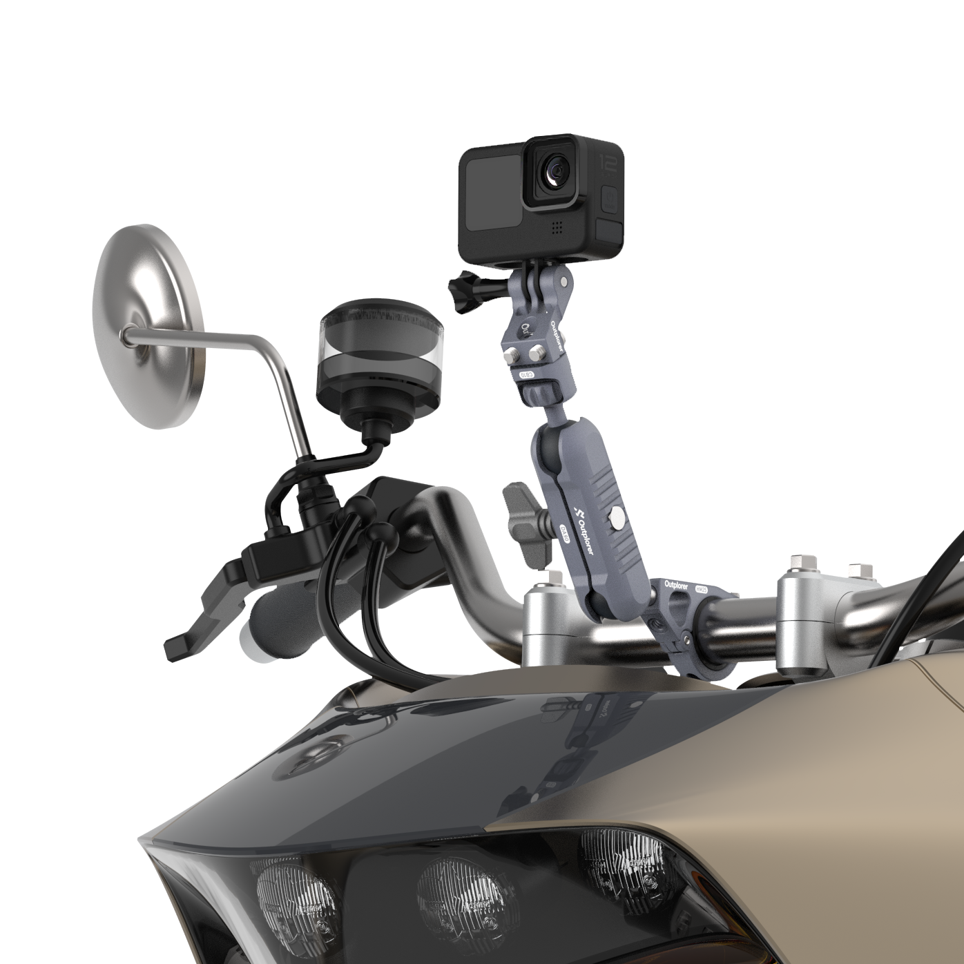 Outplorer Handlebar Mount Kit for Motorcycle Air-Suspension Holder Anti-Shake Airbag Protecting Phone Lens, 360° Free Vision for 4.7''-7.2'' Phone, Aluminum Alloy Holder Compatible with GoPro