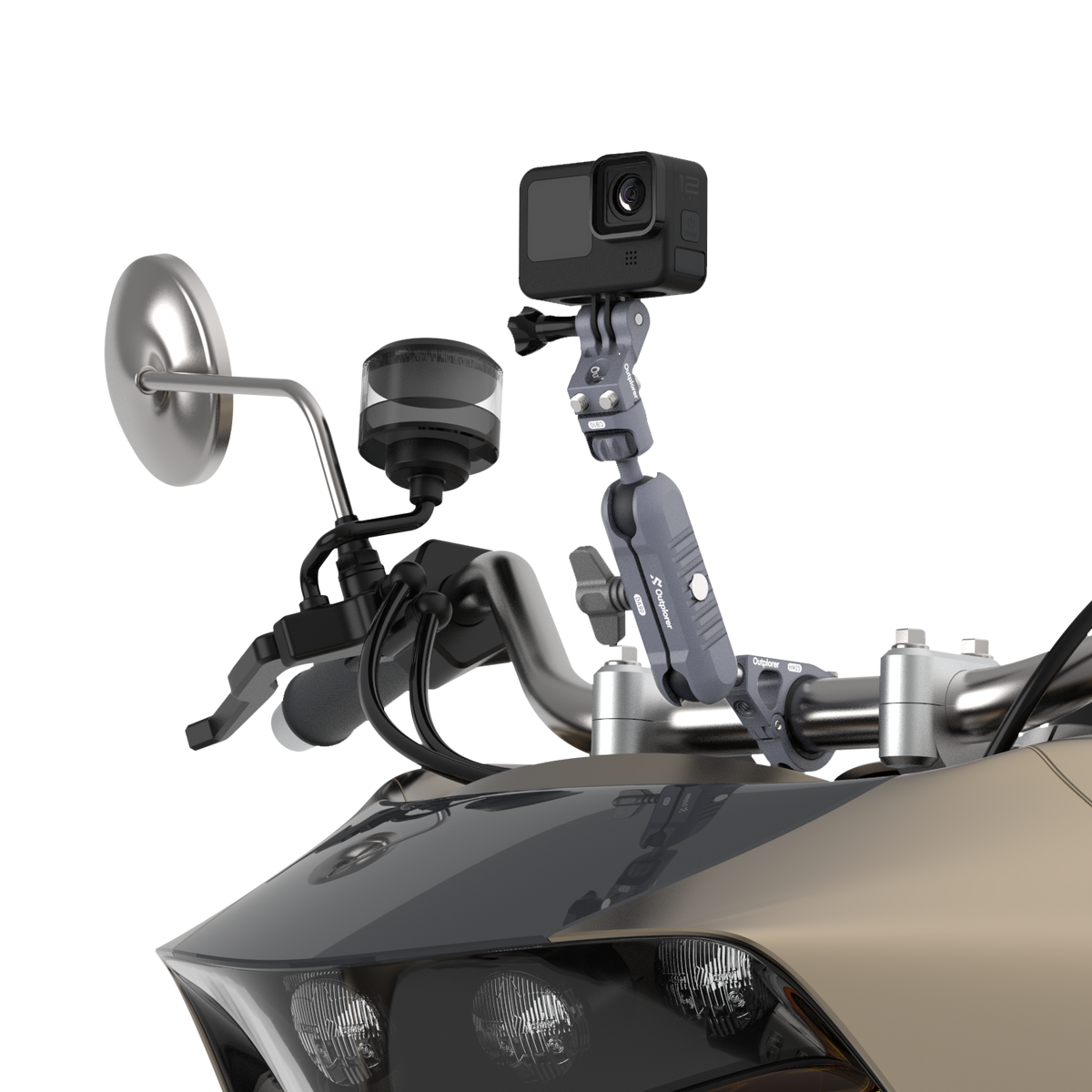 G100 Outplorer Motorcycle Air-Suspension Action Camera Mount Holder Kit, Anti-Shake Airbag Protecting Phone Lens, 360° Free Vision Aluminum Alloy Holder Compatible with GoPro